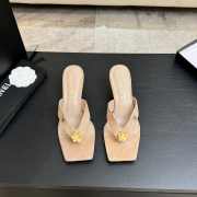 Uubags Chanel Beige Suede Leather Camellia Heel Mules 5.5cm - 2