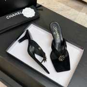 Uubags Chanel Black Suede Leather Camellia Heel Mules 5.5cm - 5
