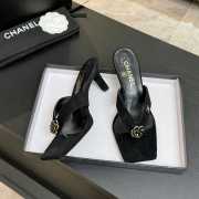 Uubags Chanel Black Suede Leather Camellia Heel Mules 5.5cm - 4
