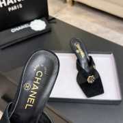 Uubags Chanel Black Suede Leather Camellia Heel Mules 5.5cm - 2