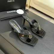 Uubags Chanel Black Patent Crocodile Leather Camellia Heel Mules 5.5cm - 1