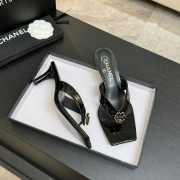 Uubags Chanel Black Patent Crocodile Leather Camellia Heel Mules 5.5cm - 5