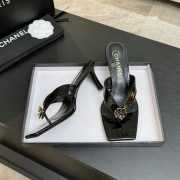 Uubags Chanel Black Patent Crocodile Leather Camellia Heel Mules 5.5cm - 3