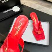 Uubags Chanel Red Patent Crocodile Leather Camellia Heel Mules 5.5cm - 5