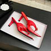 Uubags Chanel Red Patent Crocodile Leather Camellia Heel Mules 5.5cm - 3