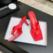 Uubags Chanel Red Patent Crocodile Leather Camellia Heel Mules 5.5cm - 2
