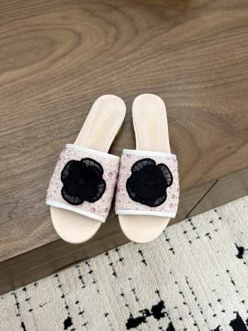 Uubags Chanel Camellia Tweed Slides In Light Pink