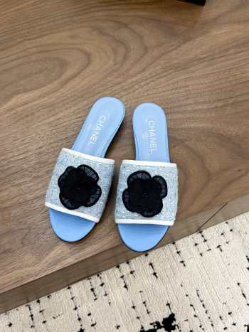 Uubags Chanel Camellia Tweed Slides In Blue