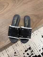 Uubags Chanel Camellia Tweed Slides In Black - 1