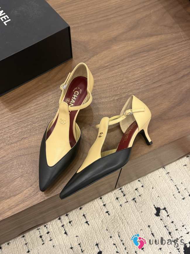 Uubags Chanel Mary Janes Lambskin In Beige & Black 5cm - 1