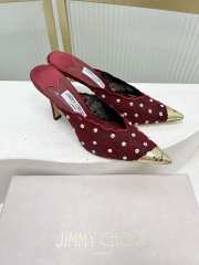 Uubags Jimmy Choo Burgundy Lace Crystal Mules with Gold Cap Toe 8cm - 6