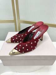 Uubags Jimmy Choo Burgundy Lace Crystal Mules with Gold Cap Toe 8cm - 4