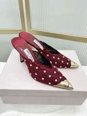 Uubags Jimmy Choo Burgundy Lace Crystal Mules with Gold Cap Toe 8cm - 3