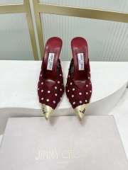 Uubags Jimmy Choo Burgundy Lace Crystal Mules with Gold Cap Toe 8cm - 2