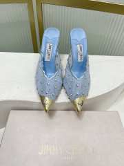 Uubags Jimmy Choo Blue Lace Crystal Mules with Gold Cap Toe 8cm - 6