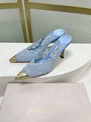 Uubags Jimmy Choo Blue Lace Crystal Mules with Gold Cap Toe 8cm - 5