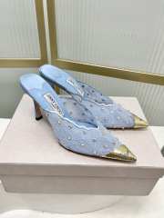 Uubags Jimmy Choo Blue Lace Crystal Mules with Gold Cap Toe 8cm - 4