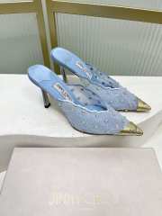 Uubags Jimmy Choo Blue Lace Crystal Mules with Gold Cap Toe 8cm - 3