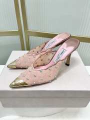 Uubags Jimmy Choo Rose Lace Crystal Mules with Gold Cap Toe 8cm - 1