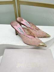 Uubags Jimmy Choo Rose Lace Crystal Mules with Gold Cap Toe 8cm - 6