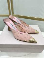 Uubags Jimmy Choo Rose Lace Crystal Mules with Gold Cap Toe 8cm - 4