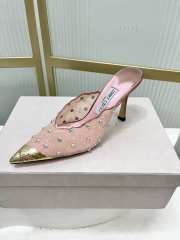 Uubags Jimmy Choo Rose Lace Crystal Mules with Gold Cap Toe 8cm - 2