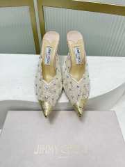 Uubags Jimmy Choo Ivory Lace Crystal Mules with Gold Cap Toe 8cm - 6