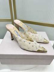 Uubags Jimmy Choo Ivory Lace Crystal Mules with Gold Cap Toe 8cm - 4