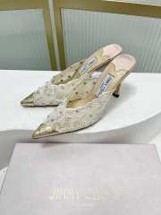 Uubags Jimmy Choo Ivory Lace Crystal Mules with Gold Cap Toe 8cm - 3