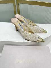 Uubags Jimmy Choo Ivory Lace Crystal Mules with Gold Cap Toe 8cm - 2