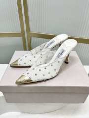 Uubags Jimmy Choo White Lace Crystal Mules with Gold Cap Toe 8cm - 1