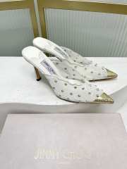 Uubags Jimmy Choo White Lace Crystal Mules with Gold Cap Toe 8cm - 2