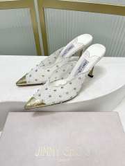 Uubags Jimmy Choo White Lace Crystal Mules with Gold Cap Toe 8cm - 4