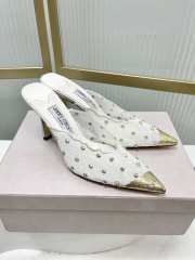 Uubags Jimmy Choo White Lace Crystal Mules with Gold Cap Toe 8cm - 3