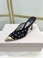 Uubags Jimmy Choo Black Lace Crystal Mules with Gold Cap Toe 8cm - 6