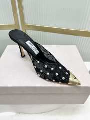 Uubags Jimmy Choo Black Lace Crystal Mules with Gold Cap Toe 8cm - 4