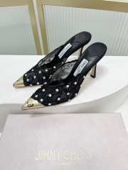 Uubags Jimmy Choo Black Lace Crystal Mules with Gold Cap Toe 8cm - 3
