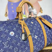 Uubags Louis Vuitton M27781 Keepall 50 Bag In Blue Monogram Denim Flowers Material 50x29x23cm - 4