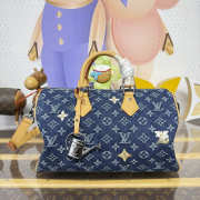 Uubags Louis Vuitton M27556 Speedy 30 Bandoulière Bag In Blue Monogram Denim Flowers Material 34x22x19cm - 1