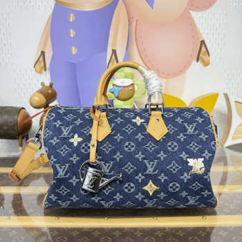 Uubags Louis Vuitton M27556 Speedy 30 Bandoulière Bag In Blue Monogram Denim Flowers Material 34x22x19cm