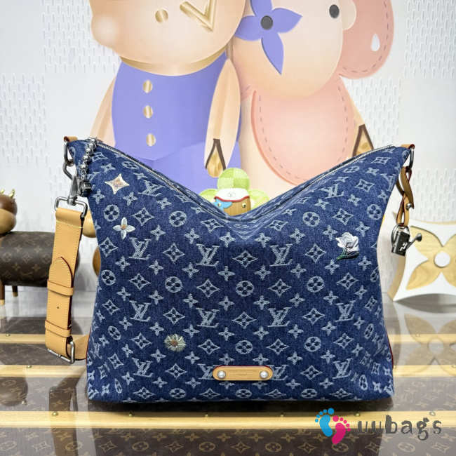 Uubags Louis Vuitton M27555 Vagabond Hobo Bag In Blue Monogram Denim Flowers Material 48x38x14cm - 1