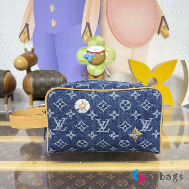 Uubags Louis Vuitton M28363 Dopp Kit Locker Bag In Blue Monogram Denim Flowers Material 23x13x12cm - 1