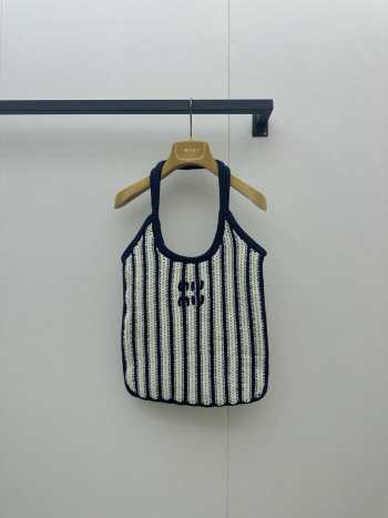Uubags Miu Miu Ivy Crochet Bag In Blue/Chalk White 41.5x36cm