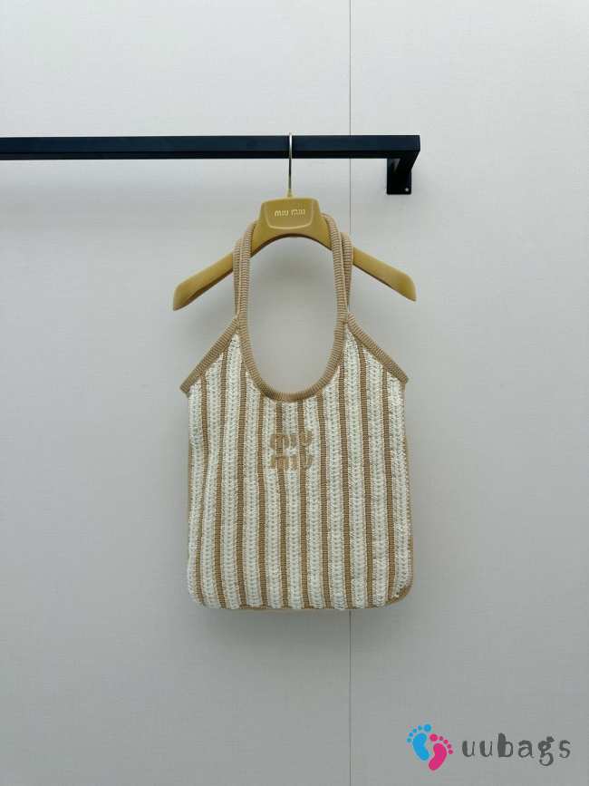 Uubags Miu Miu Ivy Crochet Bag In Light Beige/Chalk White 41.5x36cm - 1