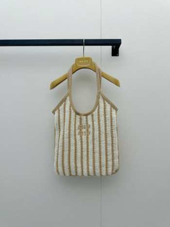 Uubags Miu Miu Ivy Crochet Bag In Light Beige/Chalk White 41.5x36cm