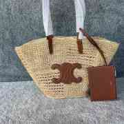 Uubags Celine Medium Triomphe Raffia Basket Tote Bag in Natural & Tan Leather 23x31x17cm - 1