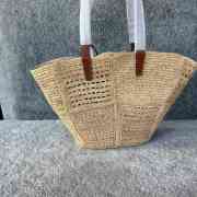 Uubags Celine Medium Triomphe Raffia Basket Tote Bag in Natural & Tan Leather 23x31x17cm - 6