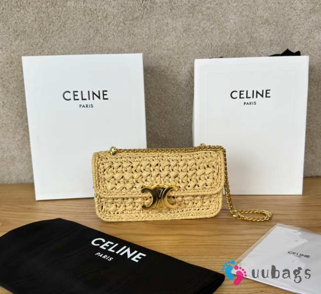 Uubags Celine Small Triomphe Woven Raffia Crossbody Bag Natural 20.5x11.5x4cm - 1