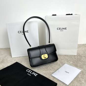 Uubags Celine Josephine Teen Bag In Black Shiny Calfskin 18.5x13x5cm