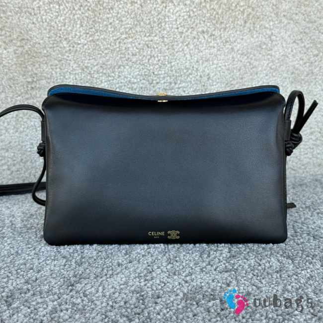 Uubags Celine Trio Flap Bag In Black Smooth Lambskin Leather 22.5x13x3.5cm - 1